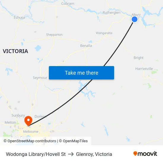 Wodonga Library/Hovell St to Glenroy, Victoria map
