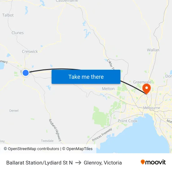 Ballarat Station/Lydiard St N to Glenroy, Victoria map