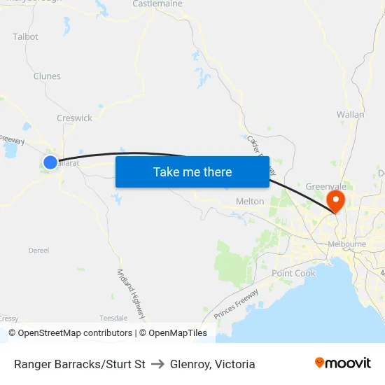 Ranger Barracks/Sturt St to Glenroy, Victoria map