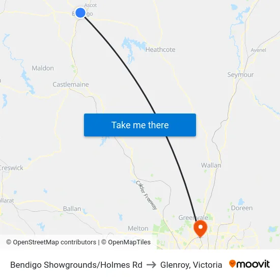 Bendigo Showgrounds/Holmes Rd to Glenroy, Victoria map