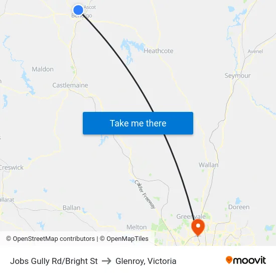 Jobs Gully Rd/Bright St to Glenroy, Victoria map