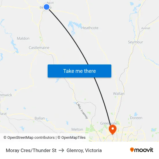 Moray Cres/Thunder St to Glenroy, Victoria map