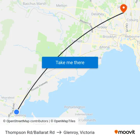 Thompson Rd/Ballarat Rd to Glenroy, Victoria map