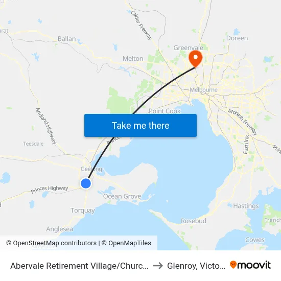 Abervale Retirement Village/Church St to Glenroy, Victoria map