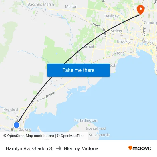 Hamlyn Ave/Sladen St to Glenroy, Victoria map