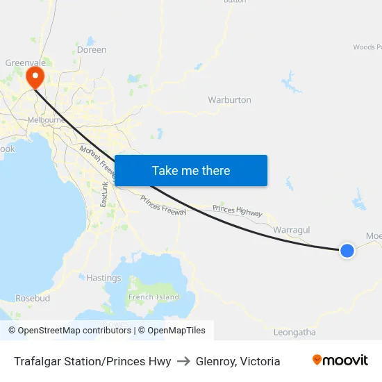 Trafalgar Station/Princes Hwy to Glenroy, Victoria map