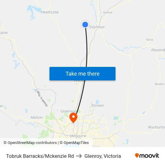 Tobruk Barracks/Mckenzie Rd to Glenroy, Victoria map
