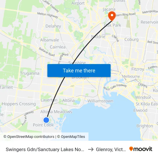 Swingers Gdn/Sanctuary Lakes North Bvd to Glenroy, Victoria map