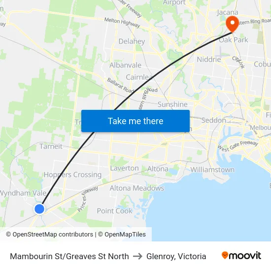 Mambourin St/Greaves St North to Glenroy, Victoria map