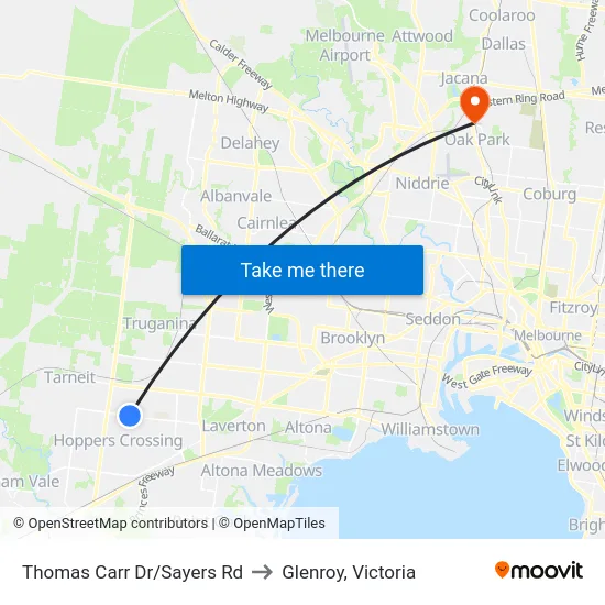 Thomas Carr Dr/Sayers Rd to Glenroy, Victoria map