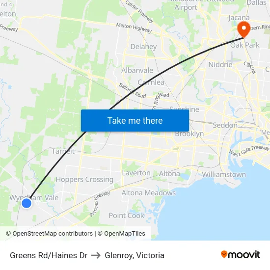 Greens Rd/Haines Dr to Glenroy, Victoria map