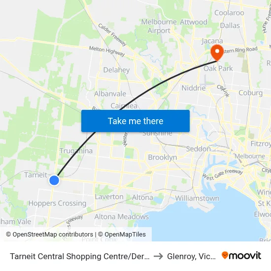 Tarneit Central Shopping Centre/Derrimut Rd to Glenroy, Victoria map