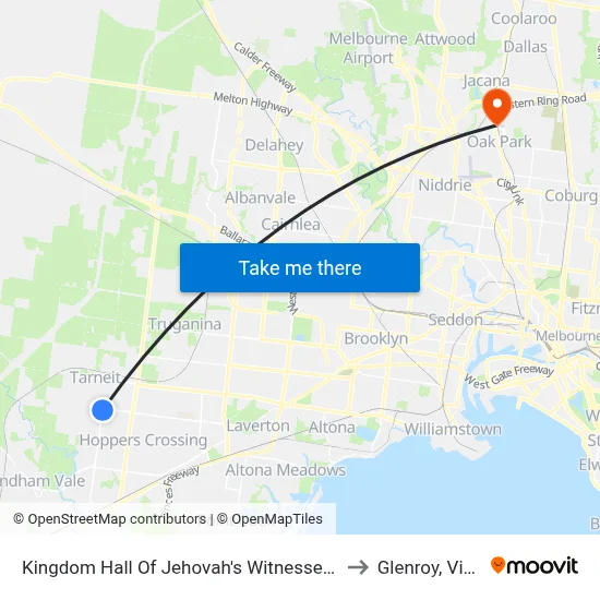 Kingdom Hall Of Jehovah's Witnesses/Tarneit Rd to Glenroy, Victoria map
