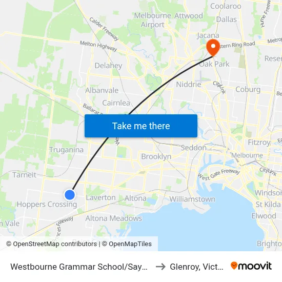 Westbourne Grammar School/Sayers Rd to Glenroy, Victoria map