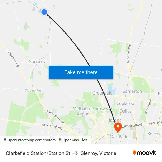 Clarkefield Station/Station St to Glenroy, Victoria map