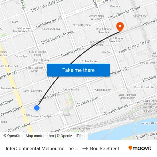 InterContinental Melbourne The Rialto to Bourke Street Mall map