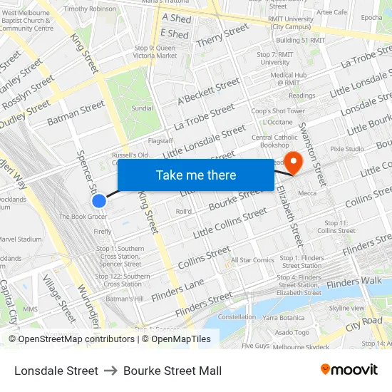 Lonsdale Street to Bourke Street Mall map