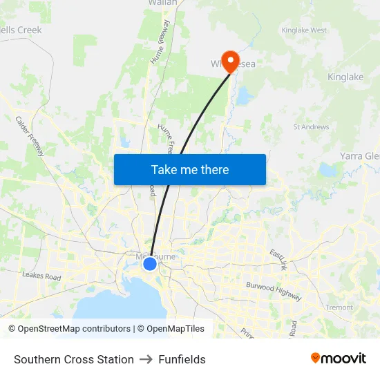 Southern Cross Station to Funfields map