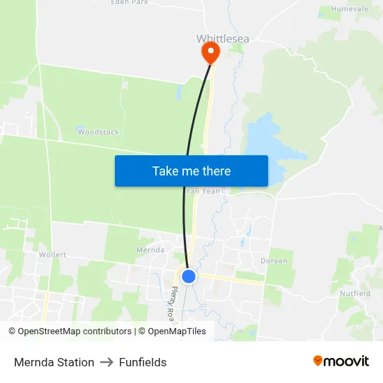 Mernda Station to Funfields map