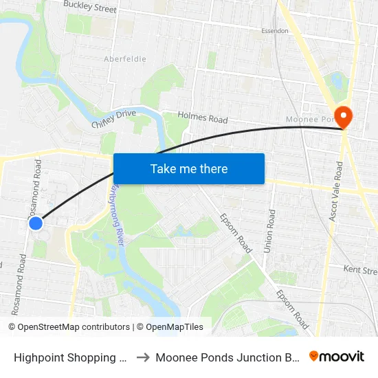 Highpoint Shopping Centre to Moonee Ponds Junction Bus Stop map