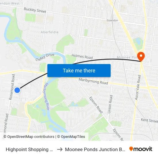 Highpoint Shopping Centre to Moonee Ponds Junction Bus Stop map