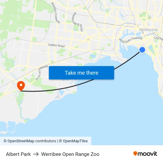 Albert Park to Werribee Open Range Zoo map