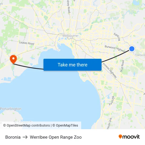 Boronia to Werribee Open Range Zoo map