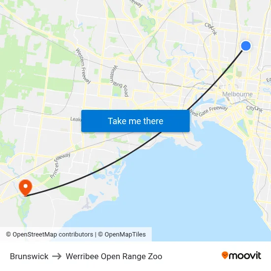 Brunswick to Werribee Open Range Zoo map