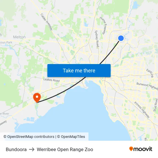 Bundoora to Werribee Open Range Zoo map
