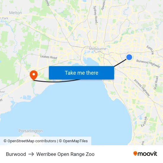Burwood to Werribee Open Range Zoo map