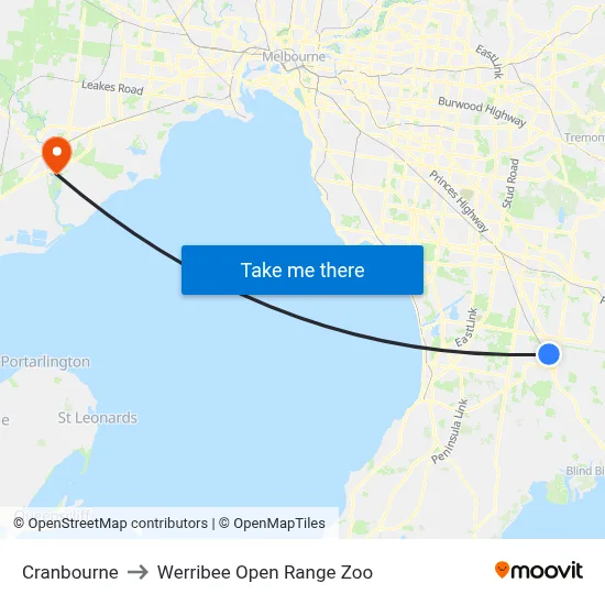 Cranbourne to Werribee Open Range Zoo map