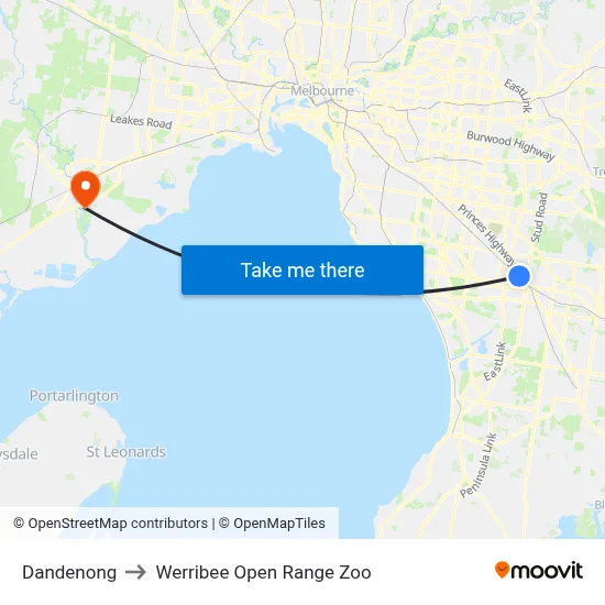 Dandenong to Werribee Open Range Zoo map