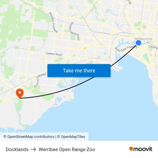 Docklands to Werribee Open Range Zoo map