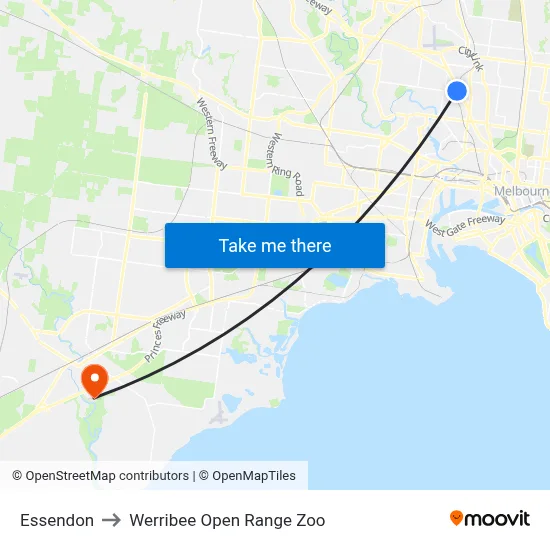 Essendon to Werribee Open Range Zoo map