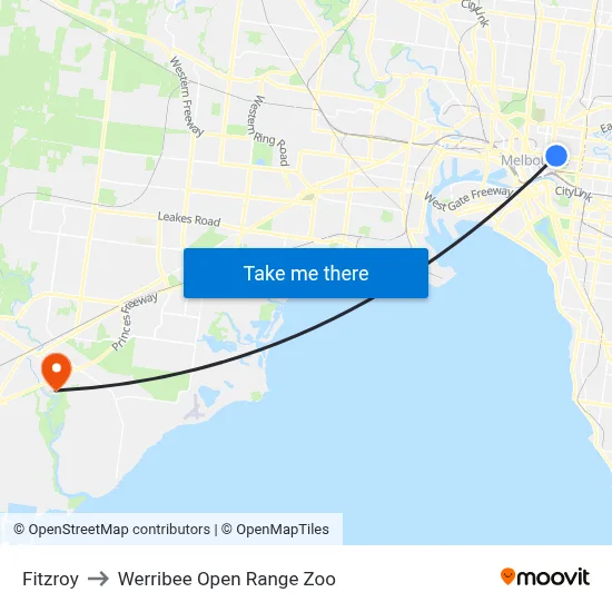 Fitzroy to Werribee Open Range Zoo map