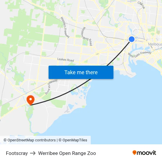 Footscray to Werribee Open Range Zoo map