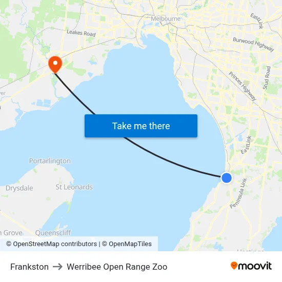 Frankston to Werribee Open Range Zoo map