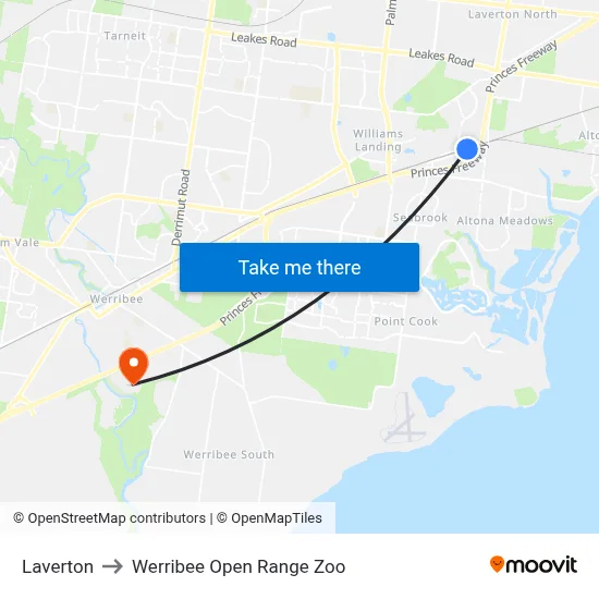 Laverton to Werribee Open Range Zoo map