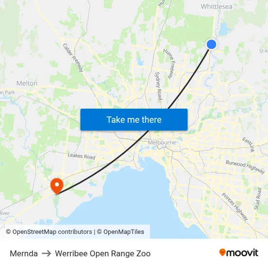 Mernda to Werribee Open Range Zoo map