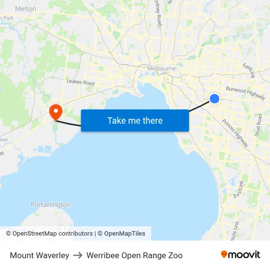 Mount Waverley to Werribee Open Range Zoo map