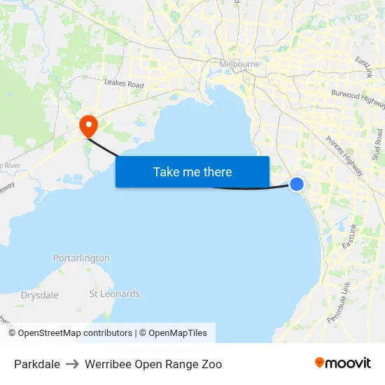Parkdale to Werribee Open Range Zoo map