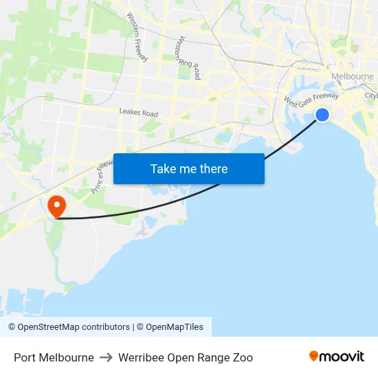 Port Melbourne to Werribee Open Range Zoo map