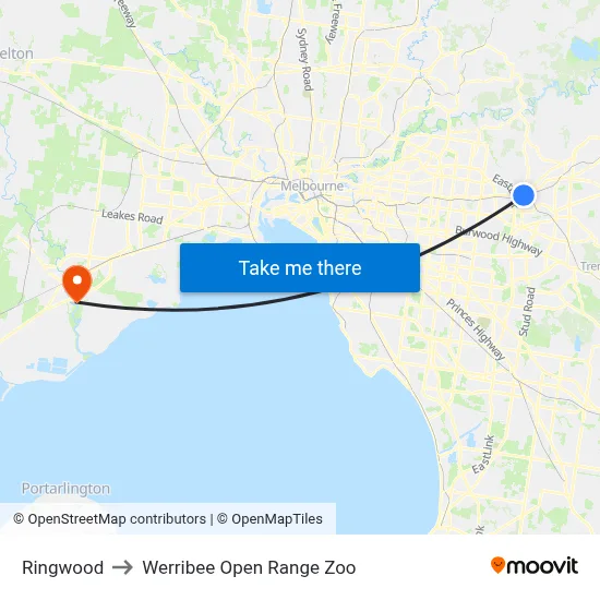 Ringwood to Werribee Open Range Zoo map