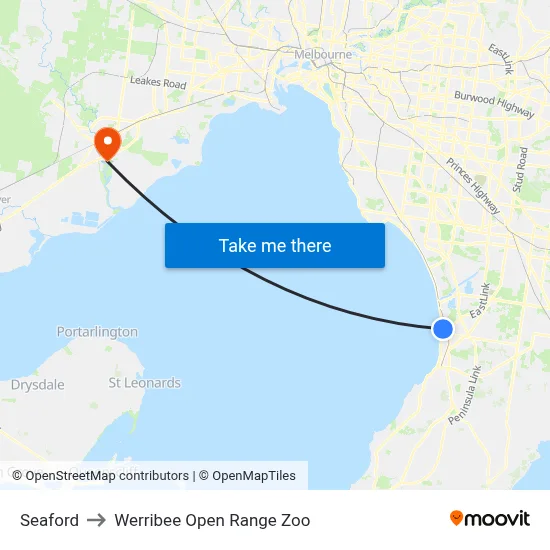 Seaford to Werribee Open Range Zoo map