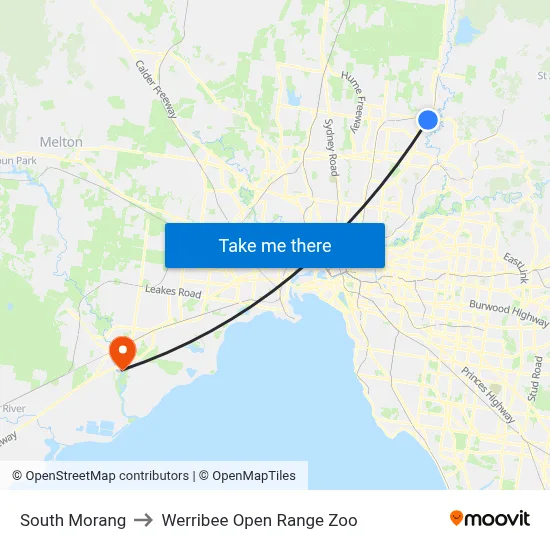 South Morang to Werribee Open Range Zoo map
