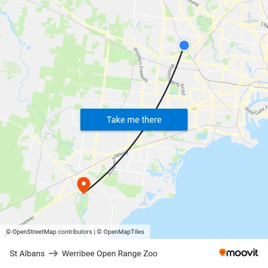 St Albans to Werribee Open Range Zoo map