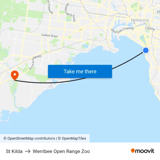 St Kilda to Werribee Open Range Zoo map