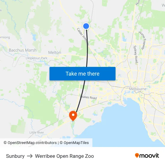 Sunbury to Werribee Open Range Zoo map