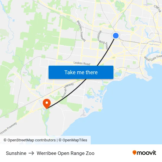Sunshine to Werribee Open Range Zoo map