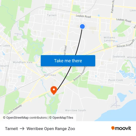 Tarneit to Werribee Open Range Zoo map